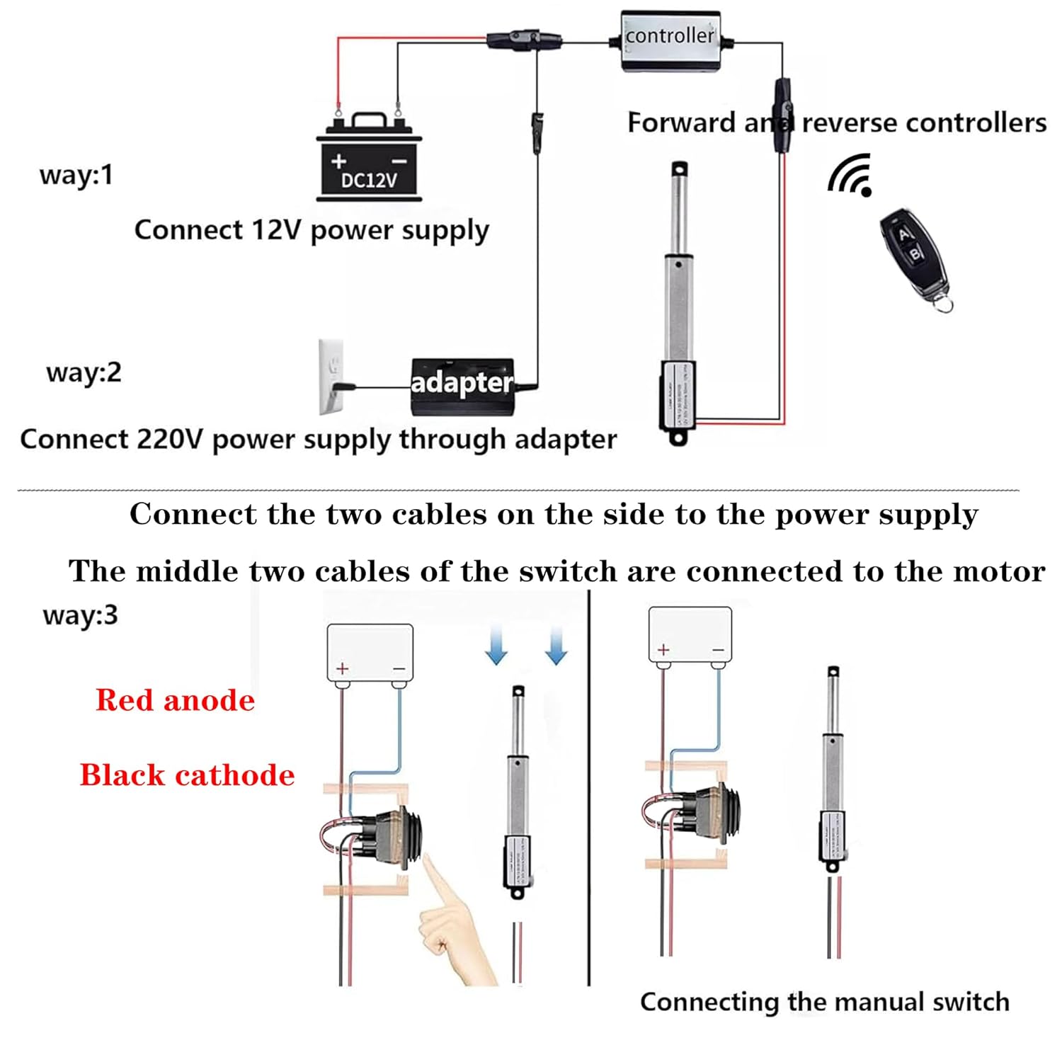 AWINLI 8 Inch Linear Actuator,Heavy Duty 202Lbs (900N) High Speed 9mm/s DC 12V Actuator Motor with Reverse Remote Pole Switch and Mounting Bracket,Linear Actuator for Solar Trackers,Industrial(200mm) - Image 7