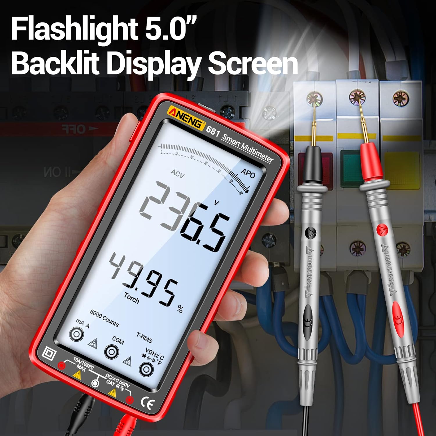 ANENG Digital Multimeter Tester Auto-Ranging TRMS 6000 Counts Voltmeter Smart Rechargeable Meter Measures AC/DC Current,NCV,Voltage,Ohm,Amp,Resistance,Diodes,Countinuity,Capacitance,Temperature - Image 3