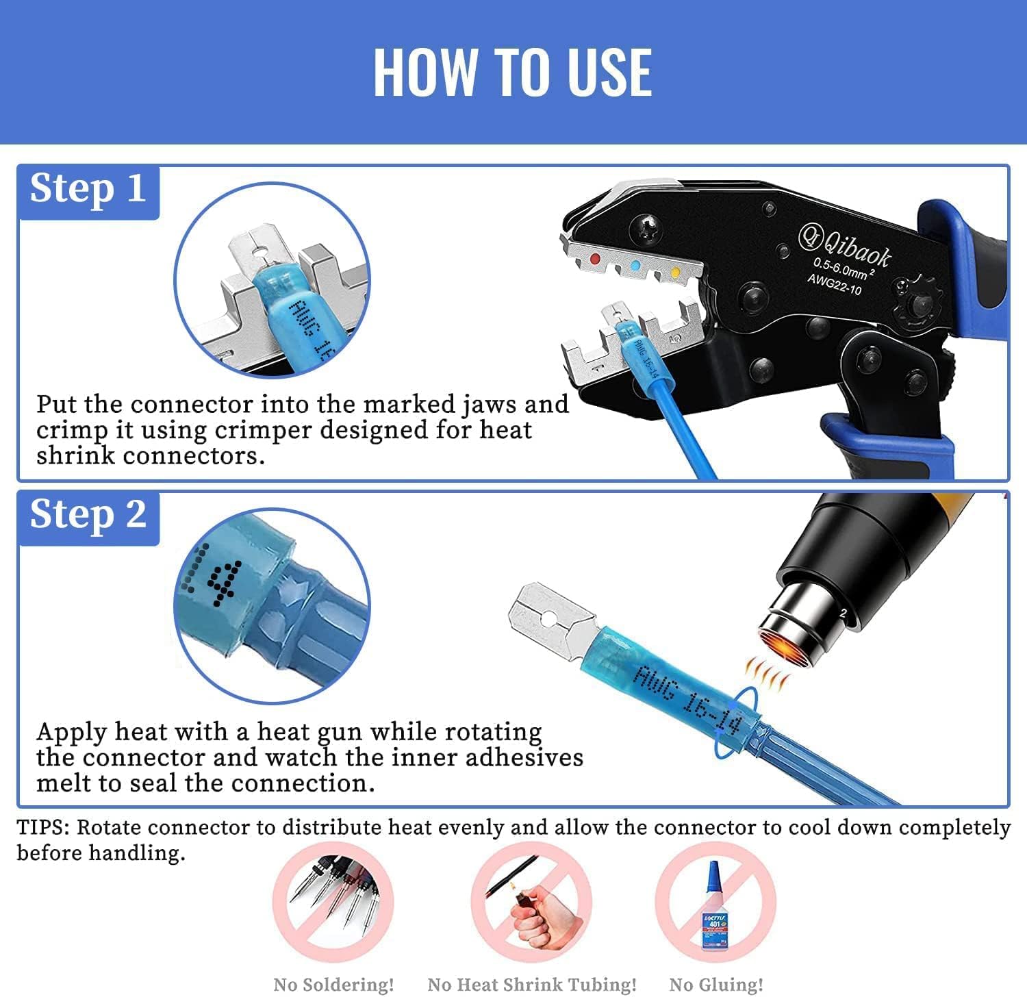 Qibaok Crimping Tool Ratcheting Wire Crimper for Heat Shrink Connectors Ratchet Terminal Crimper Wire Crimp Tool AWG 22-10 - Image 6