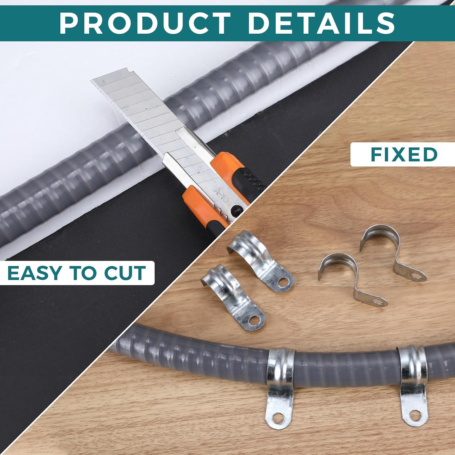 Hosuly 35 ft Electrical Liquid Tight Conduit and Connector Kit Flexible Non Metallic 1/2 Inch 35 ft Conduit 5 Angle and 7 Straight Fittings Conduit Straps - Image 5