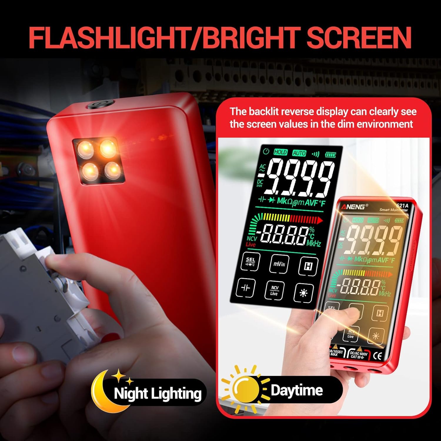 ANENG Digital Multimeter Tester Smart Touch TRMS Auto-Ranging 9999Counts Rechargeable anti-burning Ohm Amp VoltMeter With NCV,DC/AC Current,Voltage,Resistance Diodes,Continuity,Capacitance,Temperature - Image 2