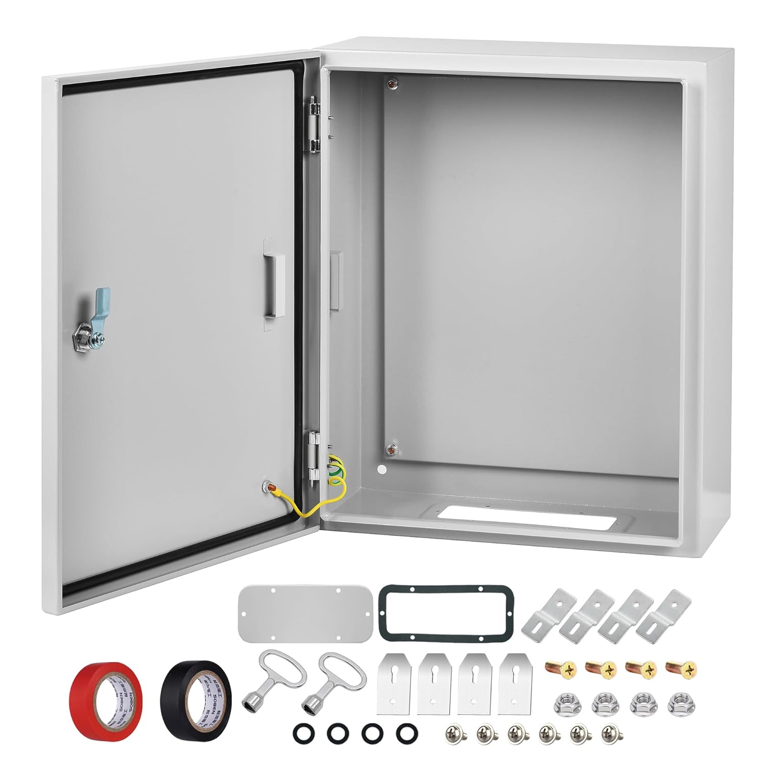 Steel Electrical Junction Box, 16 x 12 x 8" Waterproof & Dustproof Electrical Enclosure, Outdoor & Indoor Universal Project Box with Lock & Mounting Plate