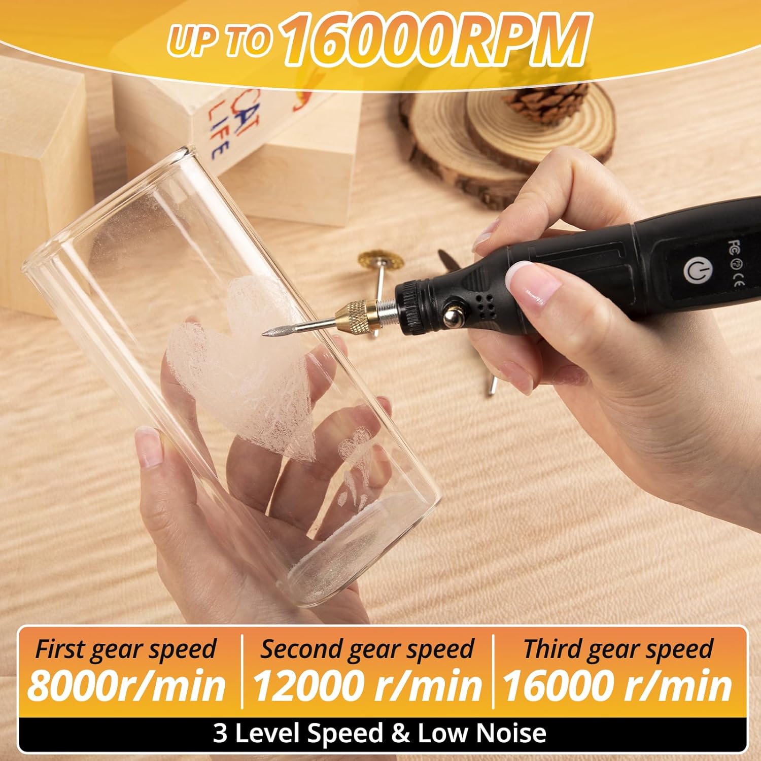 HTVRONT Customizer Engraving Pen Kit - 64 Pcs USB Rechargeable Engraver Pen, Cordless Rotary Engraving Tool, Portable Electric Engraving Pen for Metal, Wood, Glass and Plastic - Image 6