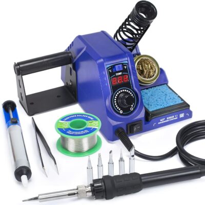 WEP 926LED V3 Soldering Iron Station Kit with Solder Wire, 5 Soldering Tips, Tip Cleaner,Tweezers, Desoldering Pump with Temperature Control, Sleep Mode, C-F Conversion Function