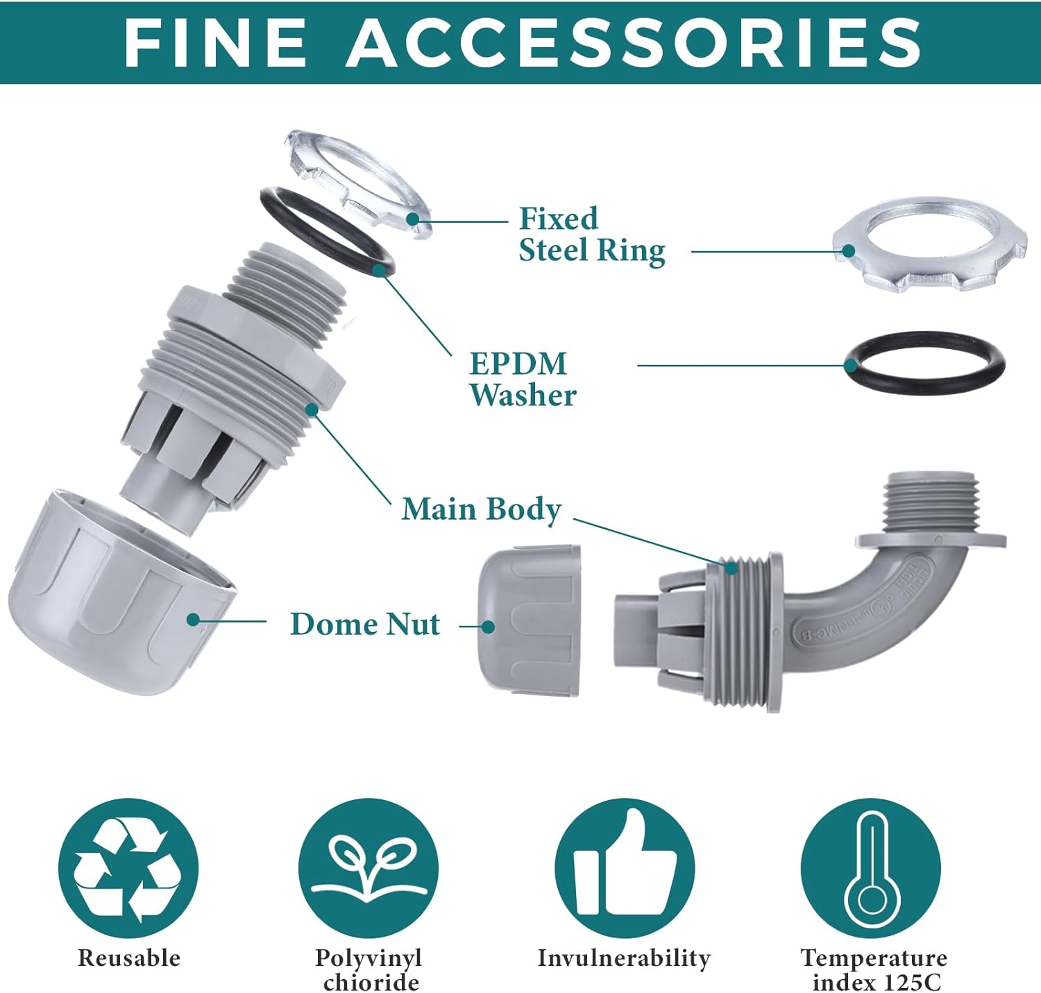 Hosuly 35 ft Electrical Liquid Tight Conduit and Connector Kit Flexible Non Metallic 1/2 Inch 35 ft Conduit 5 Angle and 7 Straight Fittings Conduit Straps - Image 3