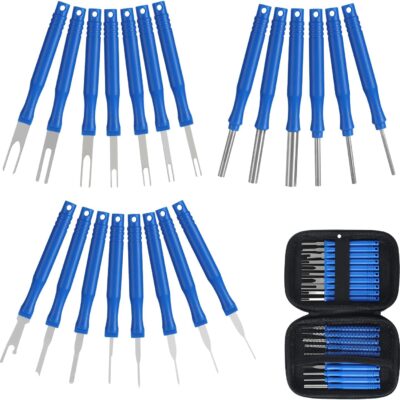 Upgraded Terminal Removal Tool Kit, 21Pcs Blue Electrical Pin Removal Tool Kit, Electrical Wire Connector Pin Release Tool, Automotive Terminal Release Kit for Household Devices