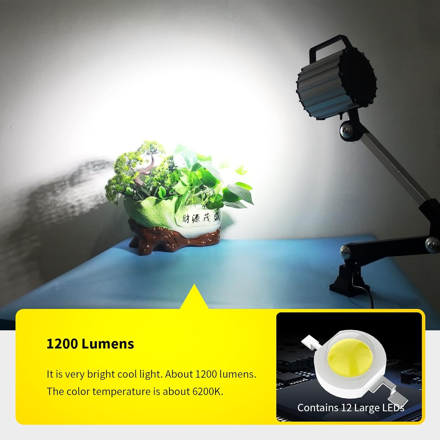 Led Waterproof Machine Work Light, Multipurpose Adjustable Angle Aluminum Alloy Long Arm for Lathe CNC Milling Drill Press and Workbench, AC 110~240V with US Plug - Image 3