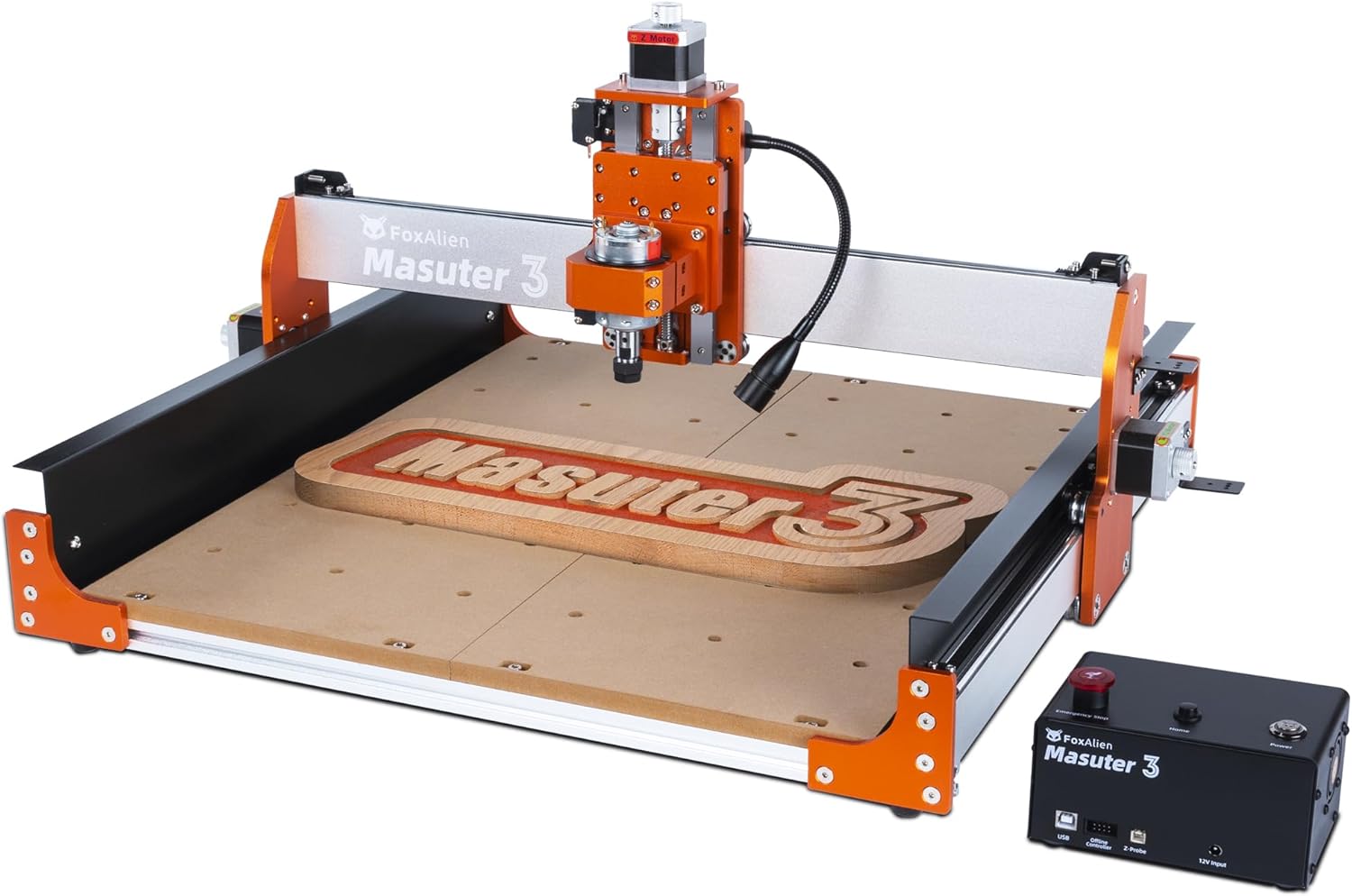 FoxAlien CNC Router Machine Masuter 3 with Steel Wheels, 3-Axis Engraving Milling Machine 15.75” x 15.75” x 3.74” Working Area for Wood Acrylic MDF Nylon Carving Cutting