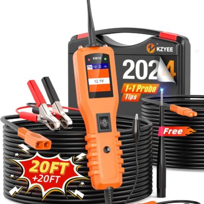 KZYEE KM10 Power Circuit Probe Kit, 12V 24V Automotive Circuit Tester Electrical System Tool, Digital Voltage Tester, Short Finder, AC DC Diode Resistance Component Tester, 20FT+20FT Cable