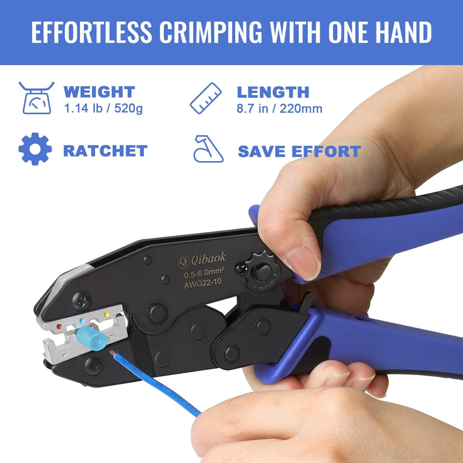 Qibaok Crimping Tool Ratcheting Wire Crimper for Heat Shrink Connectors Ratchet Terminal Crimper Wire Crimp Tool AWG 22-10 - Image 4