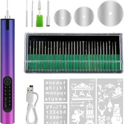 Engraving Pen with LED Light,USB Rechargeable Engraver Pen with 35bits,Mini Electric Engraving Machines Etching Pen Cordless Handheld Etcher Engraver Tool for DIY Jewelry Metal Wood Glass (Purple)