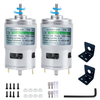 775 DC Motor 12v DC Motor High Torque DC Motor Max 20000 RPM Dual Ball Bearings Quiet Power Wheels Motor Upgrade DC Motor（with Bracket） (D Shaft Motors-2Pack)