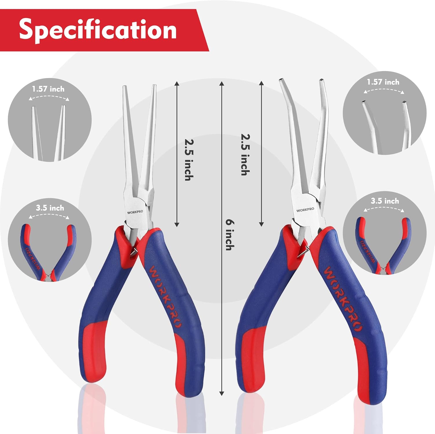 WORKPRO 2-Piece 6" Mini Needle Nose Pliers Set, Long Nose Pliers, Bent Nose Pliers with Comfort Grip Handles, Jewelry Pliers For Wire Wrapping, Handmade Craft, Jewelry Making Supplies - Image 3