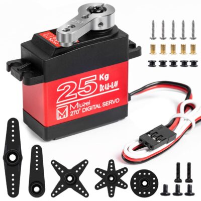 25KG High Torque RC Servo, Miuzei Waterproof Servo Motor Compatible with 1/6, 1/8, 1/10, 1/12 RC Car, Full Metal Gear Steering Servo with 25T Servo Horn（270°）