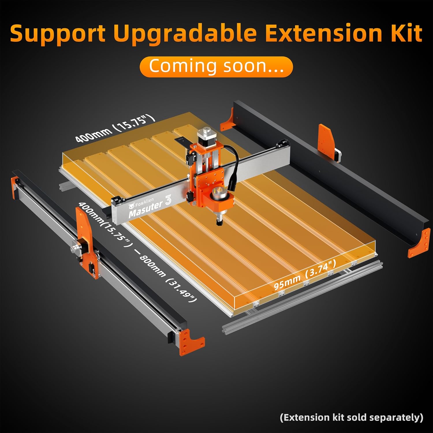 FoxAlien CNC Router Machine Masuter 3 with Steel Wheels, 3-Axis Engraving Milling Machine 15.75” x 15.75” x 3.74” Working Area for Wood Acrylic MDF Nylon Carving Cutting - Image 6
