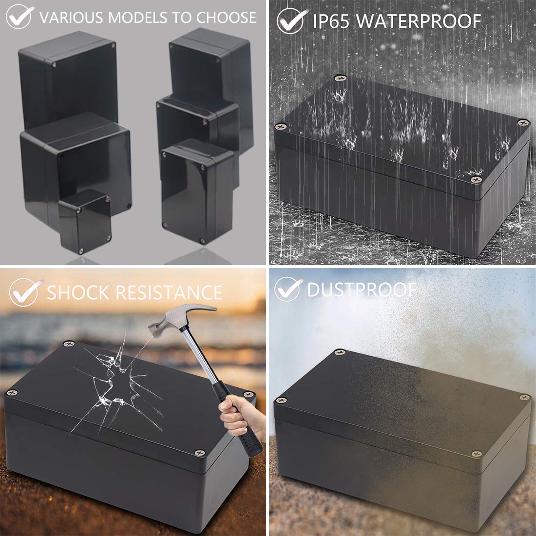 Junction Box, Zulkit Project Box IP65 Waterproof Dustproof ABS Plastic Electrical Boxes Electronic Enclosure Black 9.1 x 5.9 x 3.4 inch(230 x 150 x 85 mm)(Pack of 1) - Image 7