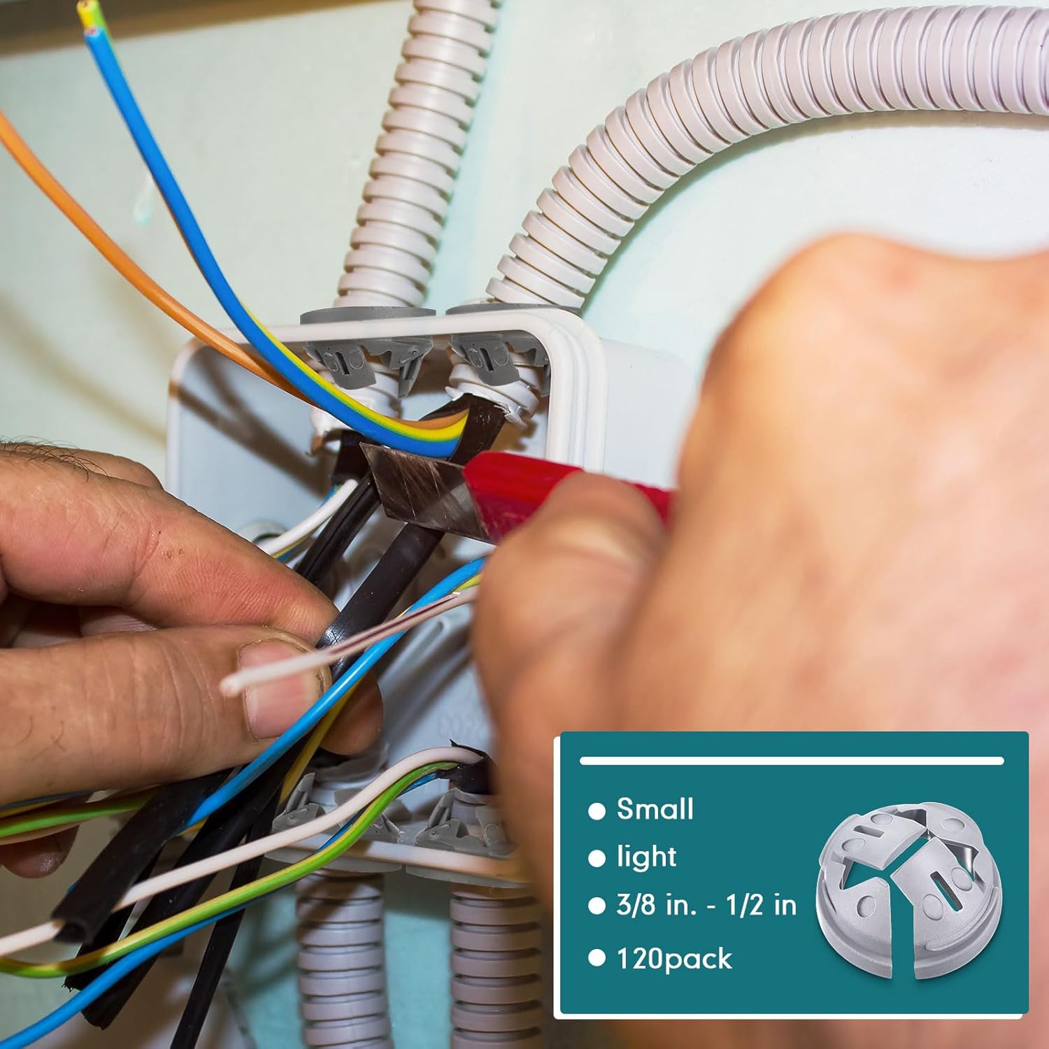 Sintuff 120 Pcs 3/8 In. - 1/2 In. Non Metallic Button Push-in Bulk Connector Gray NM Cable Connector Electrical Conduit Fittings Fits for 1/2 Inch Knockouts - Image 4