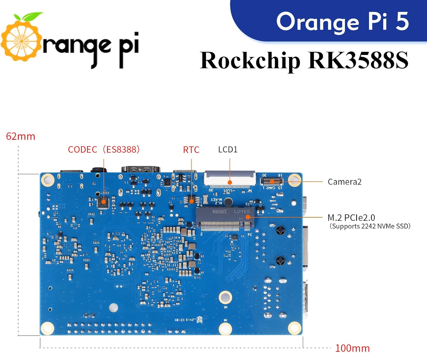 5 4GB Rockchip RK3588S 8 Core 64 Bit Single Board Computer, 2.4GHz Frequency Open Source Development Board Mini PC Desktop Run Orange Pi OS, Android12, Debian11 (Pi 5 4GB+5V4A Type C Supply) - Image 3