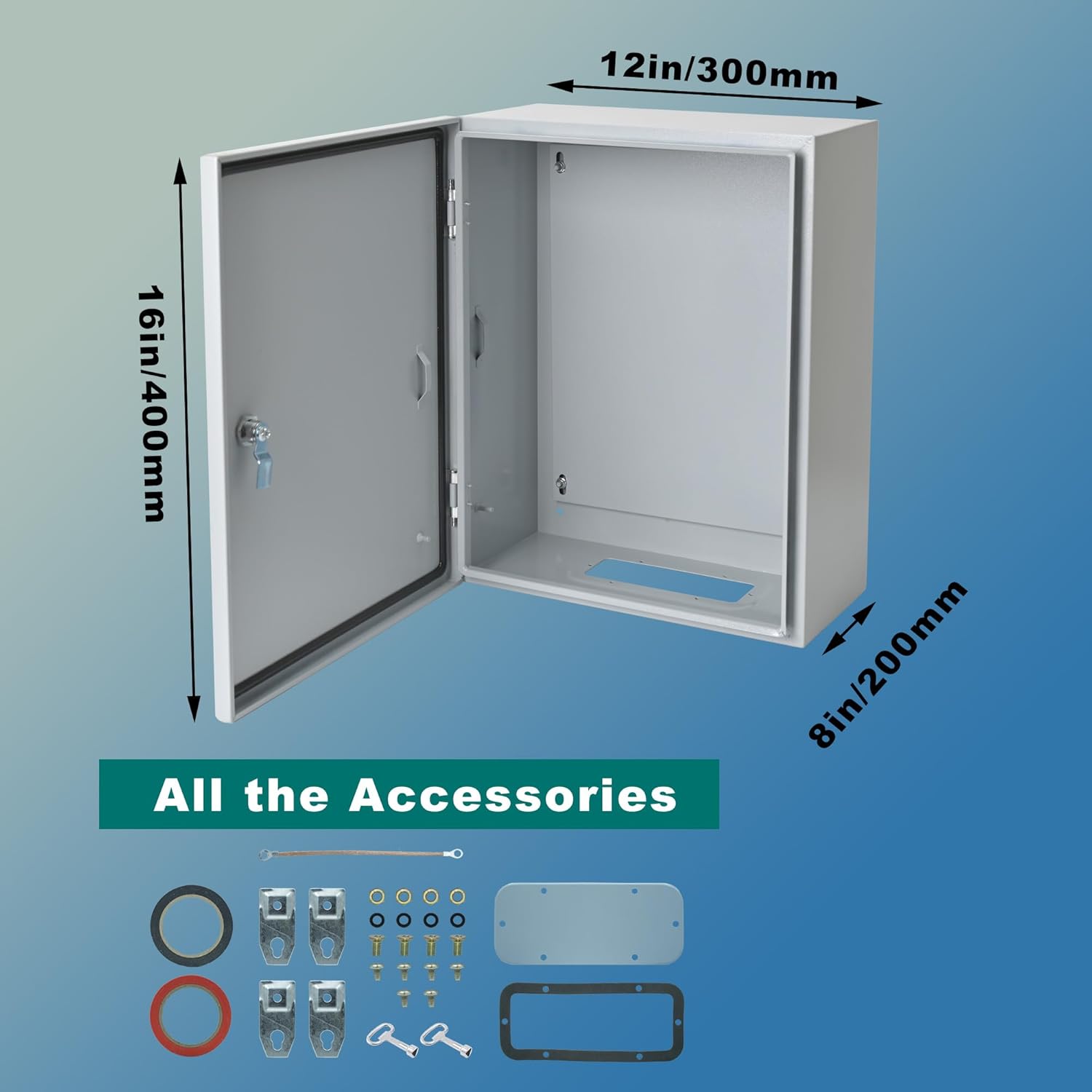 Steel Electrical Junction Box, 16 x 12 x 8" Waterproof & Dustproof Electrical Enclosure, Outdoor & Indoor Universal Project Box with Lock & Mounting Plate - Image 8