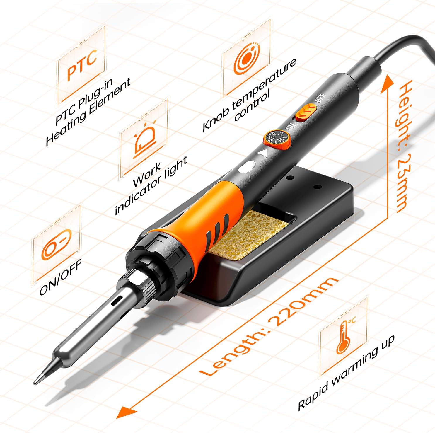 60W Adjustable Temperature Soldering Iron Kit - 9-in-1 With 5 Tips, Solder Wire Stand for Soldering and Repair - Image 5