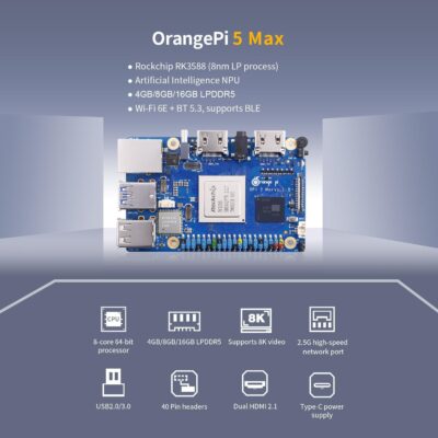 Orange Pi 5 Max 8GB LPDDR5 Rockchip RK3588 8-Core 64-Bit Single Board Computer with eMMC Socket, Wi-Fi 6E/Bluetooth 5.3/BLE, Development Board Run Linux/Ubuntu/Debian/Android(5 Max 8GB)