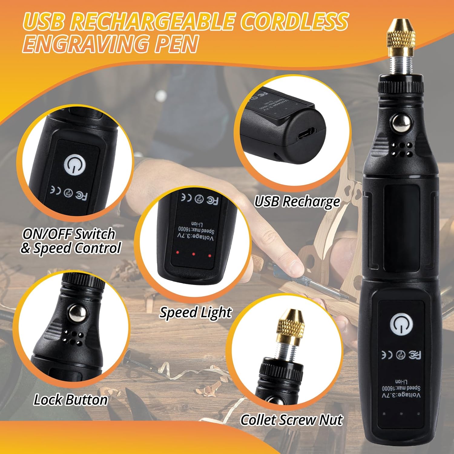 HTVRONT Customizer Engraving Pen Kit - 64 Pcs USB Rechargeable Engraver Pen, Cordless Rotary Engraving Tool, Portable Electric Engraving Pen for Metal, Wood, Glass and Plastic - Image 2