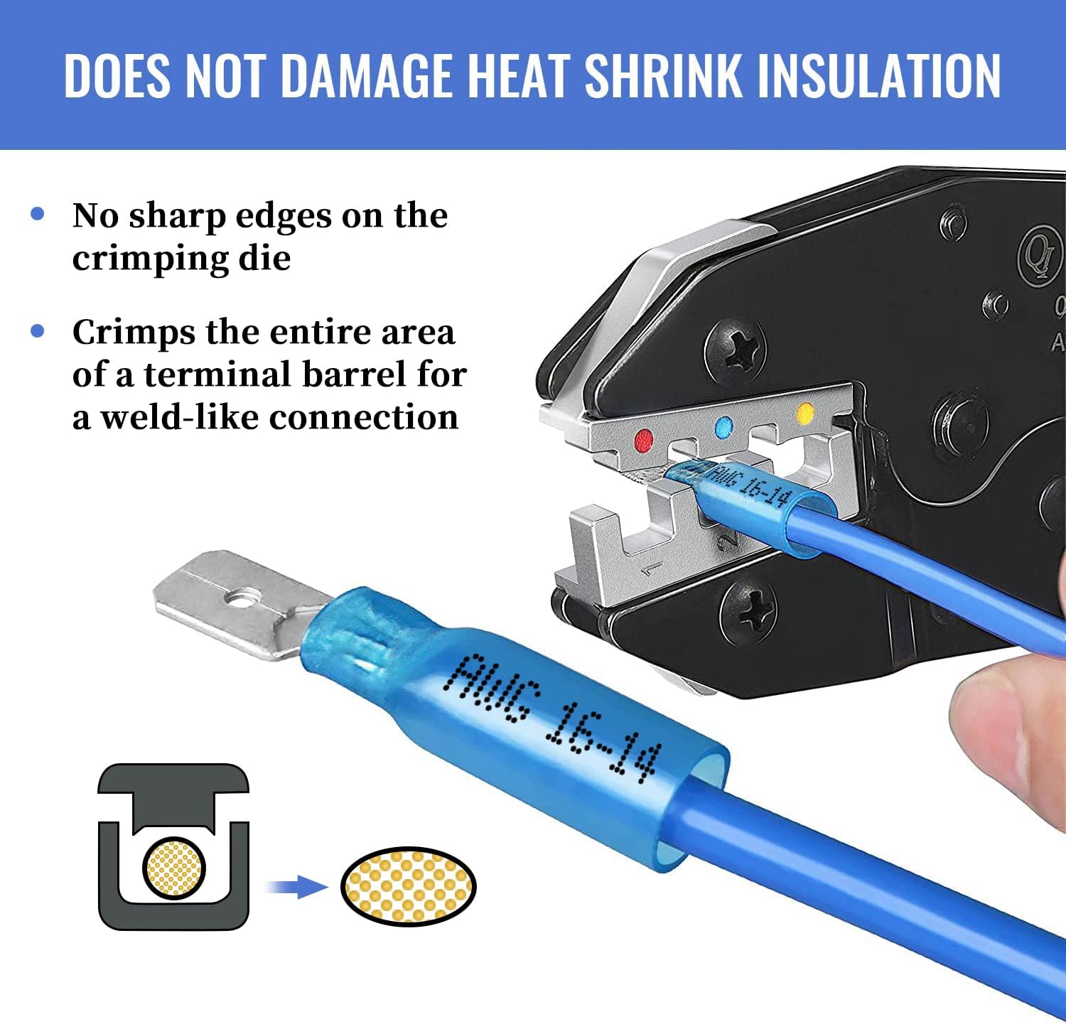 Qibaok Crimping Tool Ratcheting Wire Crimper for Heat Shrink Connectors Ratchet Terminal Crimper Wire Crimp Tool AWG 22-10 - Image 3