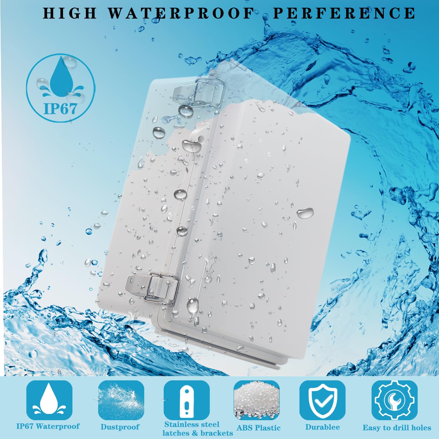 Outdoor Waterproof Electrical Box Junction Box Weatherproof IP67 ABS Plastic Enclosure Switch Router Project Box Electronics DIY Enclosure With Mounting Plate Wall Bracket Grey 8.6"x6.6"x4.3" - Image 2