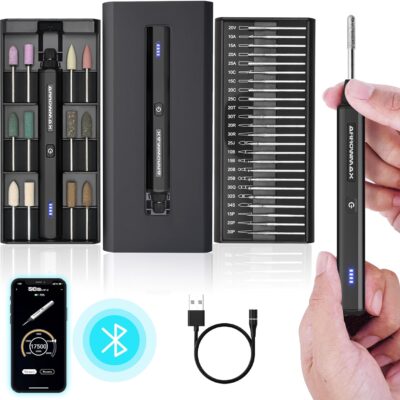 AM ARROWMAX Mini Engraving Pen, 36 Bits With Aluminum Case, Bluetooth, APP, Cordless Electric Rotary Tool for metal, wood, glass and plastic, (SGS MINI) Black