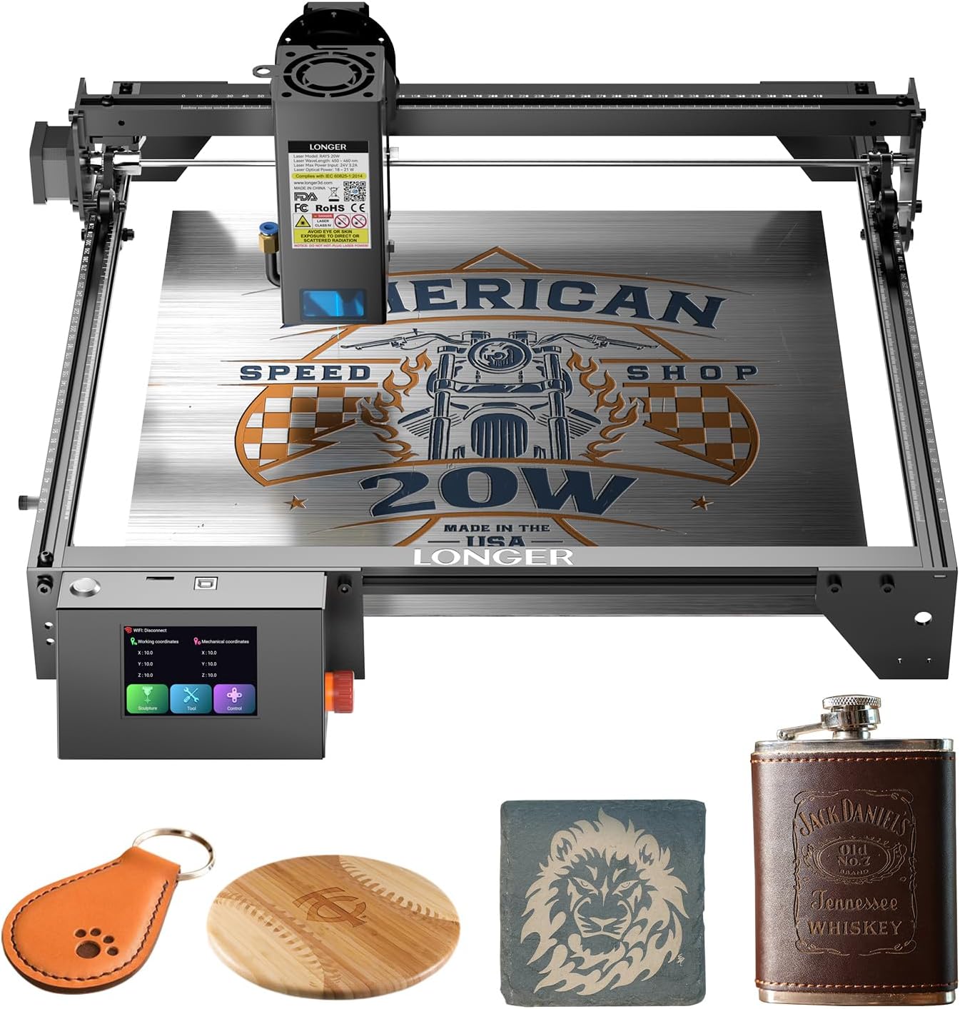 Longer RAY5 Laser Engraver, Laser Engraver 20W Output Power, 3.5” Color Touch Screen, App Offline Control, DIY Engraver Tool for Metal/Glass/Wood Engraving Area 15.75"x14.37"