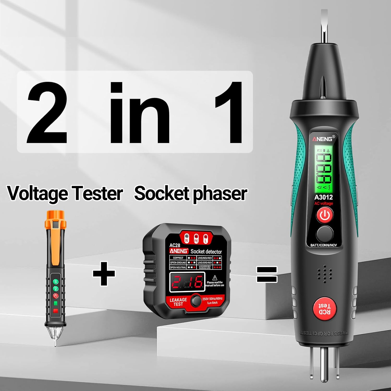 ANENG Non Contact Voltage Tester&Outlet Tester Receptacle Detector with Voltage LCD Display,Power Socket Checker Automatic Circuit Tester Polarity Voltage Test Wall Plug Electrical Tools - Image 2