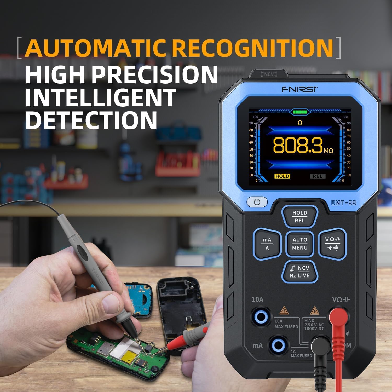 FNIRSI DMT-99 Digital Multimeter 9999 Counts TRMS, Rechargeable Auto-Ranging Volt Meter with Recording and Monitoring Data Mode, Resistance, Capacitance, Diode, Frequency, NCV, Current Voltage Tester - Image 4
