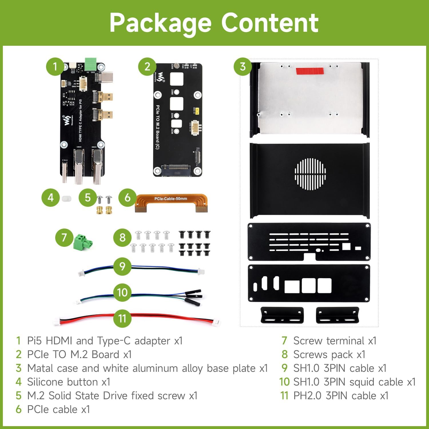 waveshare M.2 NVME PCIE Case for Raspberry Pi 5, with 2X HDMI Ports, Support 2X 4K Video Output/Efficient Cooling, Aluminum Alloy Case, with PCIe to M.2 Board, Support PCIe Extending to M.2 Interface - Image 2