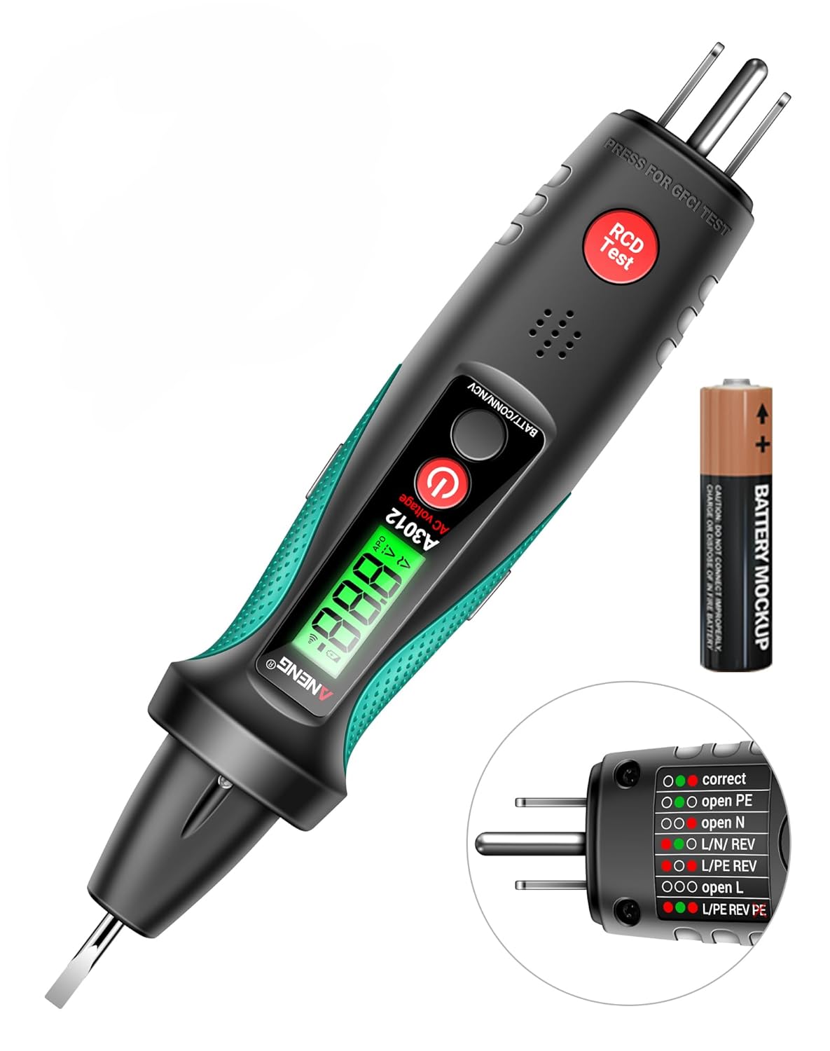 ANENG Non Contact Voltage Tester&Outlet Tester Receptacle Detector with Voltage LCD Display,Power Socket Checker Automatic Circuit Tester Polarity Voltage Test Wall Plug Electrical Tools