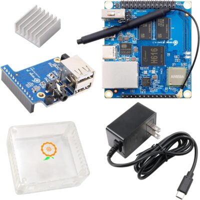 Zero2 1GB Allwinner H616 Quad Core 64 Bit with 2MB SPI Flash, Support WiFi BT5.0,Gigabit Ethernet, Single Board Computer Run Android,Ubuntu(Zero2+Heat Sink+Expansion Board+Case+Power Supply)