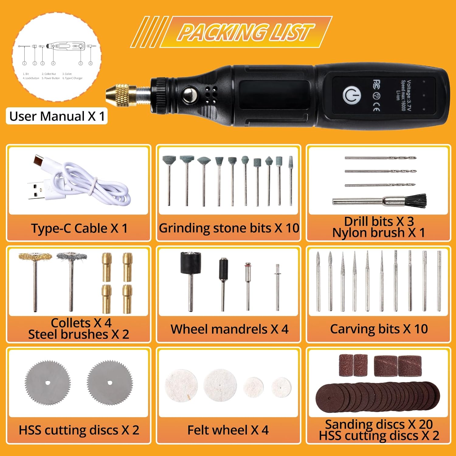 HTVRONT Customizer Engraving Pen Kit - 64 Pcs USB Rechargeable Engraver Pen, Cordless Rotary Engraving Tool, Portable Electric Engraving Pen for Metal, Wood, Glass and Plastic - Image 4