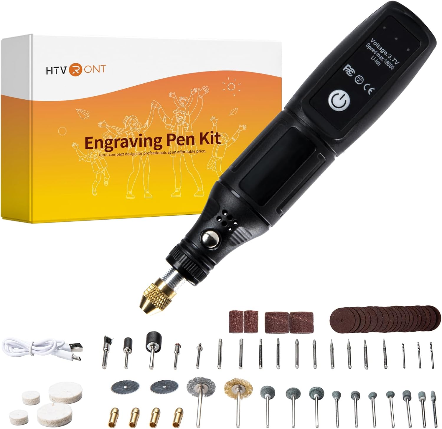 HTVRONT Customizer Engraving Pen Kit - 64 Pcs USB Rechargeable Engraver Pen, Cordless Rotary Engraving Tool, Portable Electric Engraving Pen for Metal, Wood, Glass and Plastic