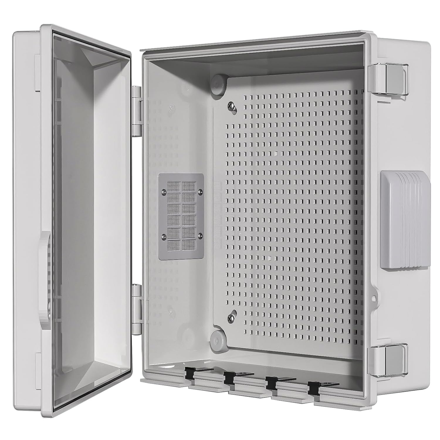 Electrical Junction Box, Ventilated Design, Cable Grommets, Indoor/Outdoor Use with Mounting Panel & Hinged Cover. Waterproof IP 65. (Grey Cover, 13"x13"x5.1")