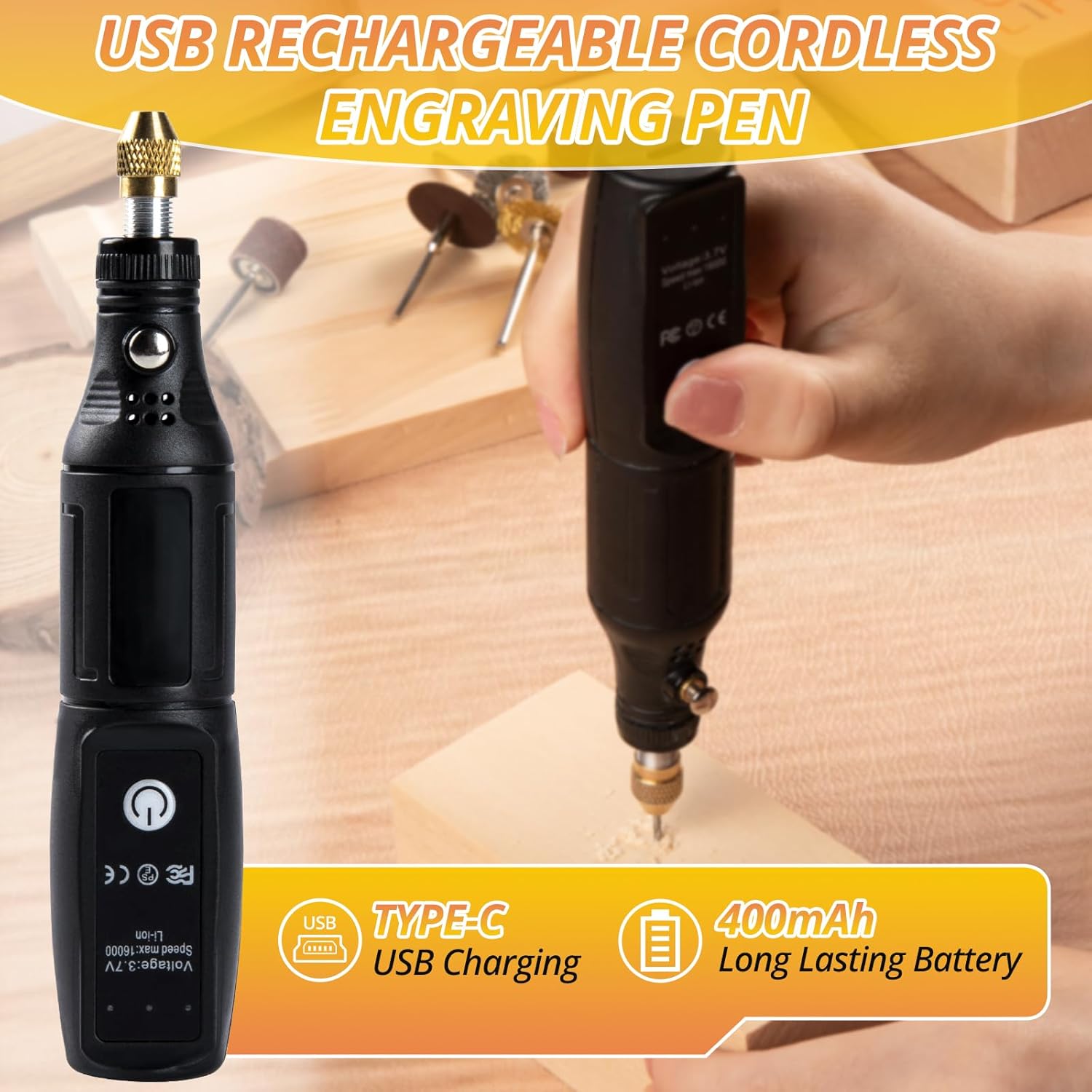 HTVRONT Customizer Engraving Pen Kit - 64 Pcs USB Rechargeable Engraver Pen, Cordless Rotary Engraving Tool, Portable Electric Engraving Pen for Metal, Wood, Glass and Plastic - Image 7