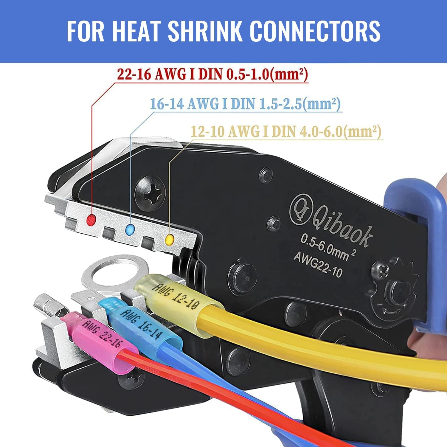Qibaok Crimping Tool Ratcheting Wire Crimper for Heat Shrink Connectors Ratchet Terminal Crimper Wire Crimp Tool AWG 22-10 - Image 2