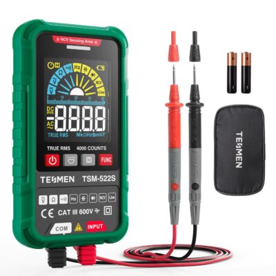 TESMEN TSM-522S Digital Multimeter, TRMS 4000 Counts Voltage Tester, Voltmeter Measures AC/DC Voltage, Capacitance, NCV, Diode, Resistance, Continuity, Frequency & Live Wire for Household, DIY-Green
