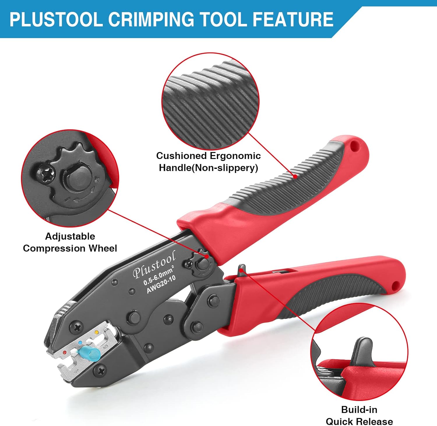Crimping Tool for Heat Shrink Connectors AWG22-10, Ratcheting Wire Terminal Crimper - Crimping Pliers - Electrical Crimping Tool - Image 4