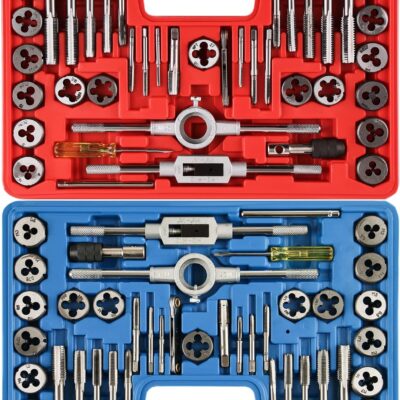 80pcs Tap and Die Set, SAE & Metric Tap Die Wrench Set, Metric Standard M3 to M12 Coarse Fine Rethreading Threads Bits for Cutting External and Internal Threads, NC, NF, NPT Repair Tools