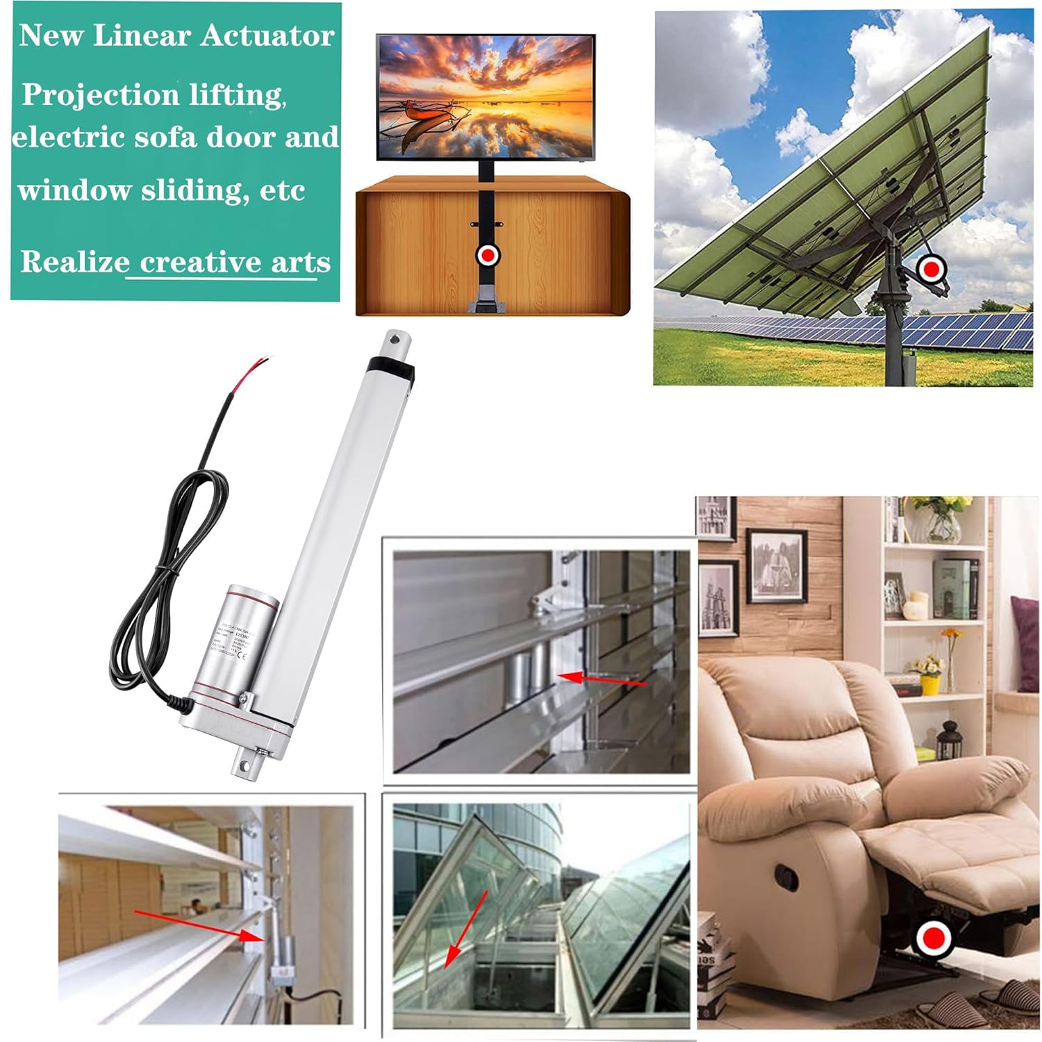 AWINLI 8 Inch Linear Actuator,Heavy Duty 202Lbs (900N) High Speed 9mm/s DC 12V Actuator Motor with Reverse Remote Pole Switch and Mounting Bracket,Linear Actuator for Solar Trackers,Industrial(200mm) - Image 4