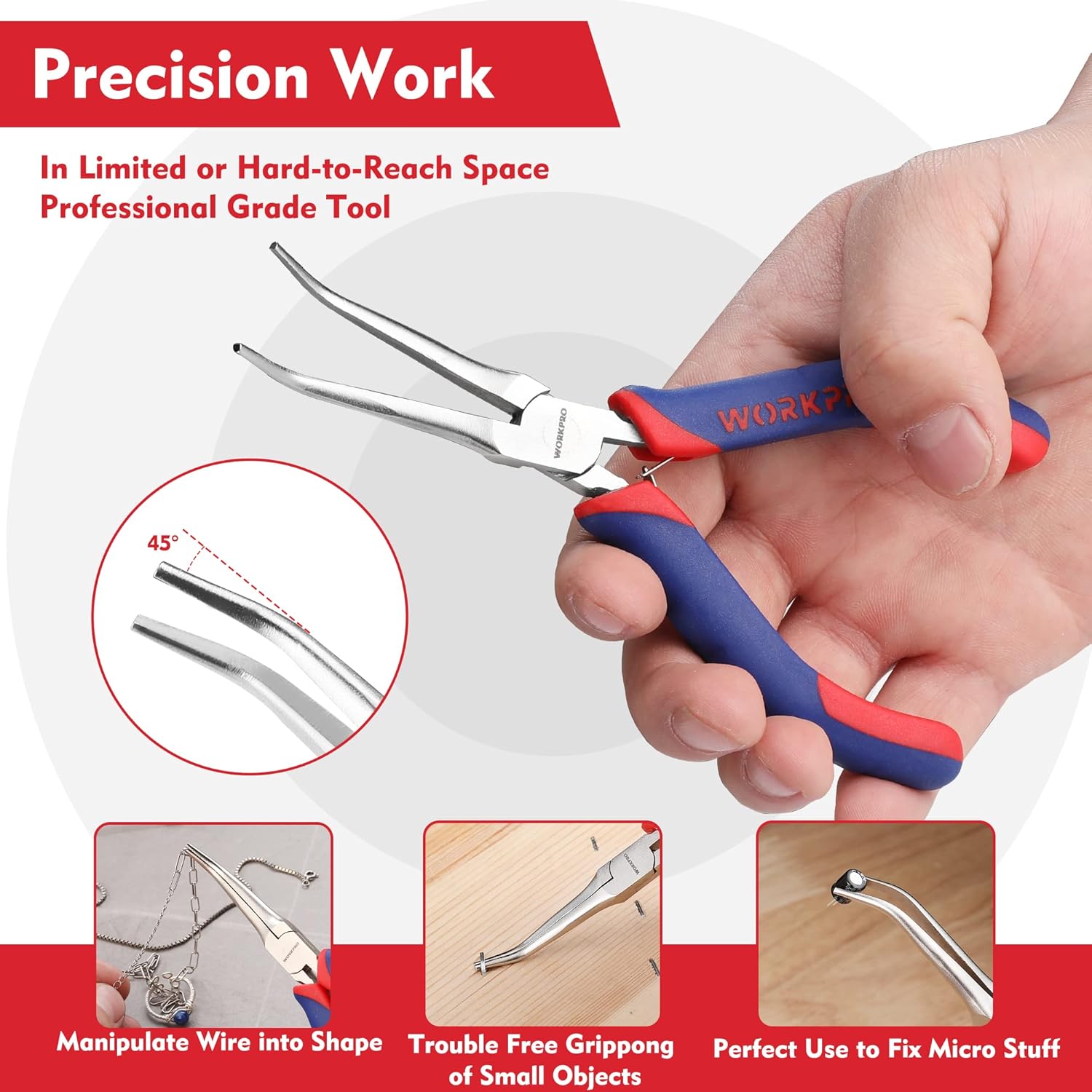 WORKPRO 2-Piece 6" Mini Needle Nose Pliers Set, Long Nose Pliers, Bent Nose Pliers with Comfort Grip Handles, Jewelry Pliers For Wire Wrapping, Handmade Craft, Jewelry Making Supplies - Image 6