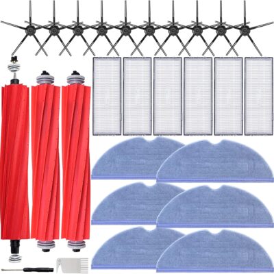 25 pack S7 Replacement Parts Kit for Xiaomi Roborock S7 S7 Plus S7 MaxV S7 MaxV Plus T7 T7S Robotics,roborock s7 accessories:3 Main Brush,6 Filter,6 Mopping Cloth,10 Side Brush,1 Cleaning Tool