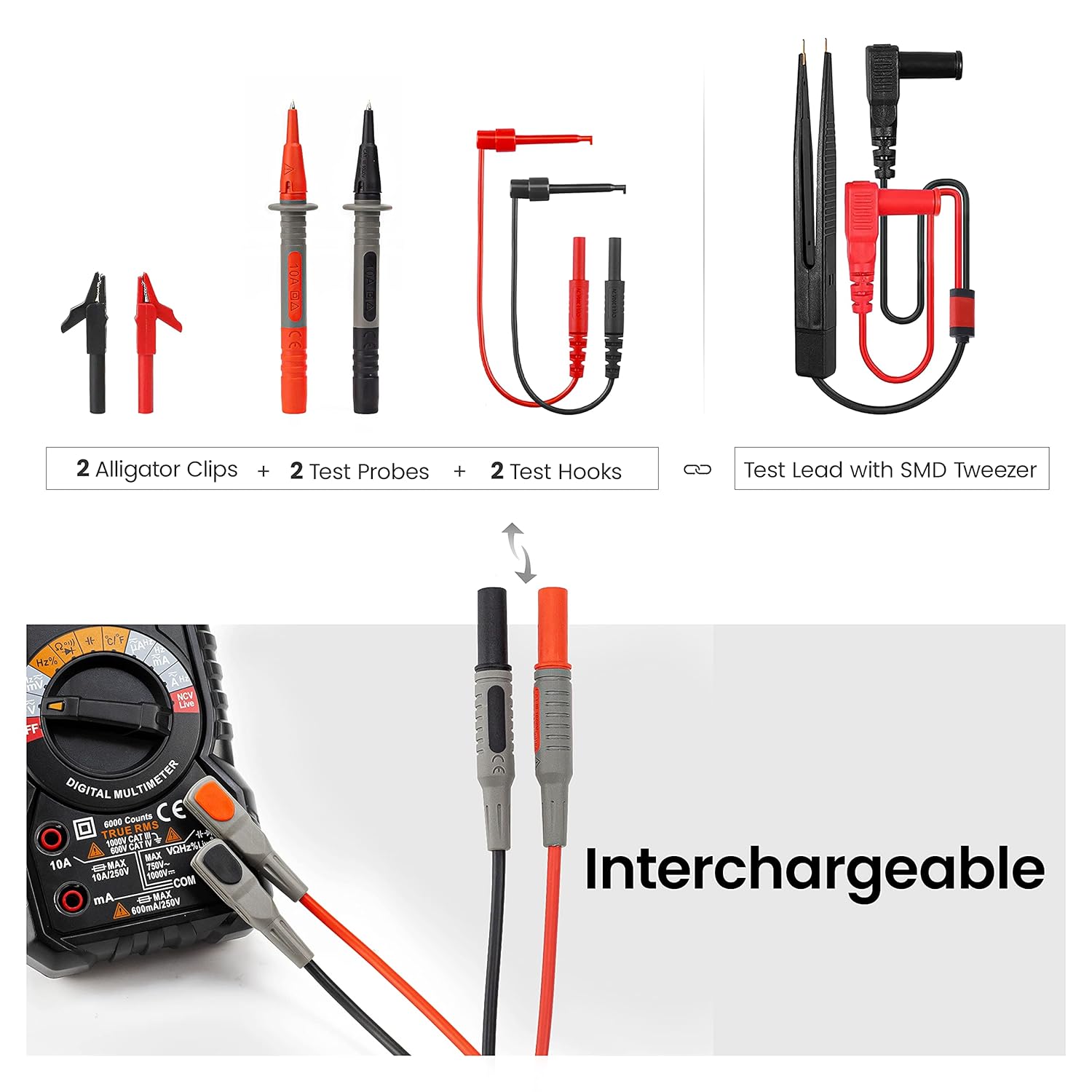 KAIWEETS Multimeter Test Lead Set for Electrical Testing, Soft Silicone Test Leads Kit for Fluke/AstroAI/INNOVA Multimeter Electronic Clamp Meter 11 PCS - Image 5