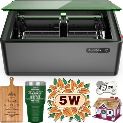 Gluwphy Class 1 Laser Engraver 5000mV(5W) Enclosed Laser Engraving Machine with Turbo Fan Filtering Laser Cutter for Wood, Metal, Acrylic, Leather, Black