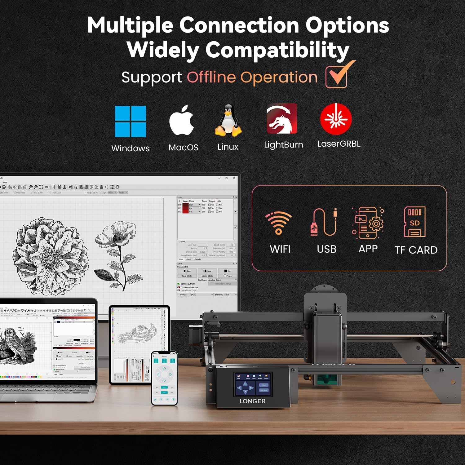 Longer RAY5 Laser Engraver, Laser Engraver 20W Output Power, 3.5” Color Touch Screen, App Offline Control, DIY Engraver Tool for Metal/Glass/Wood Engraving Area 15.75"x14.37" - Image 7