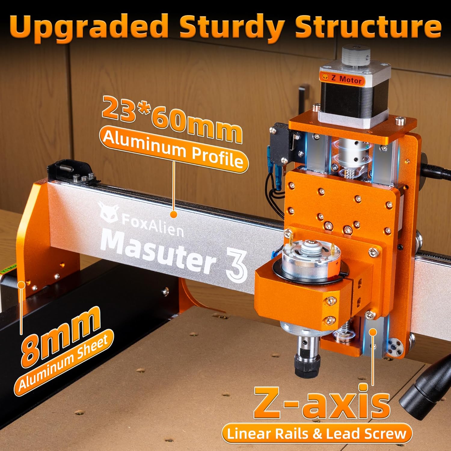 FoxAlien CNC Router Machine Masuter 3 with Steel Wheels, 3-Axis Engraving Milling Machine 15.75” x 15.75” x 3.74” Working Area for Wood Acrylic MDF Nylon Carving Cutting - Image 3